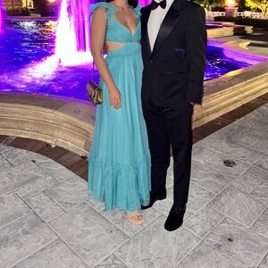 Mac Duggal Chiffon Evening Dress Gown turquoise. Size 4.